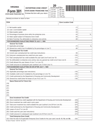 Document preview: Form 301 Enterprise Zone Credit - Bank Franchise Tax - Virginia