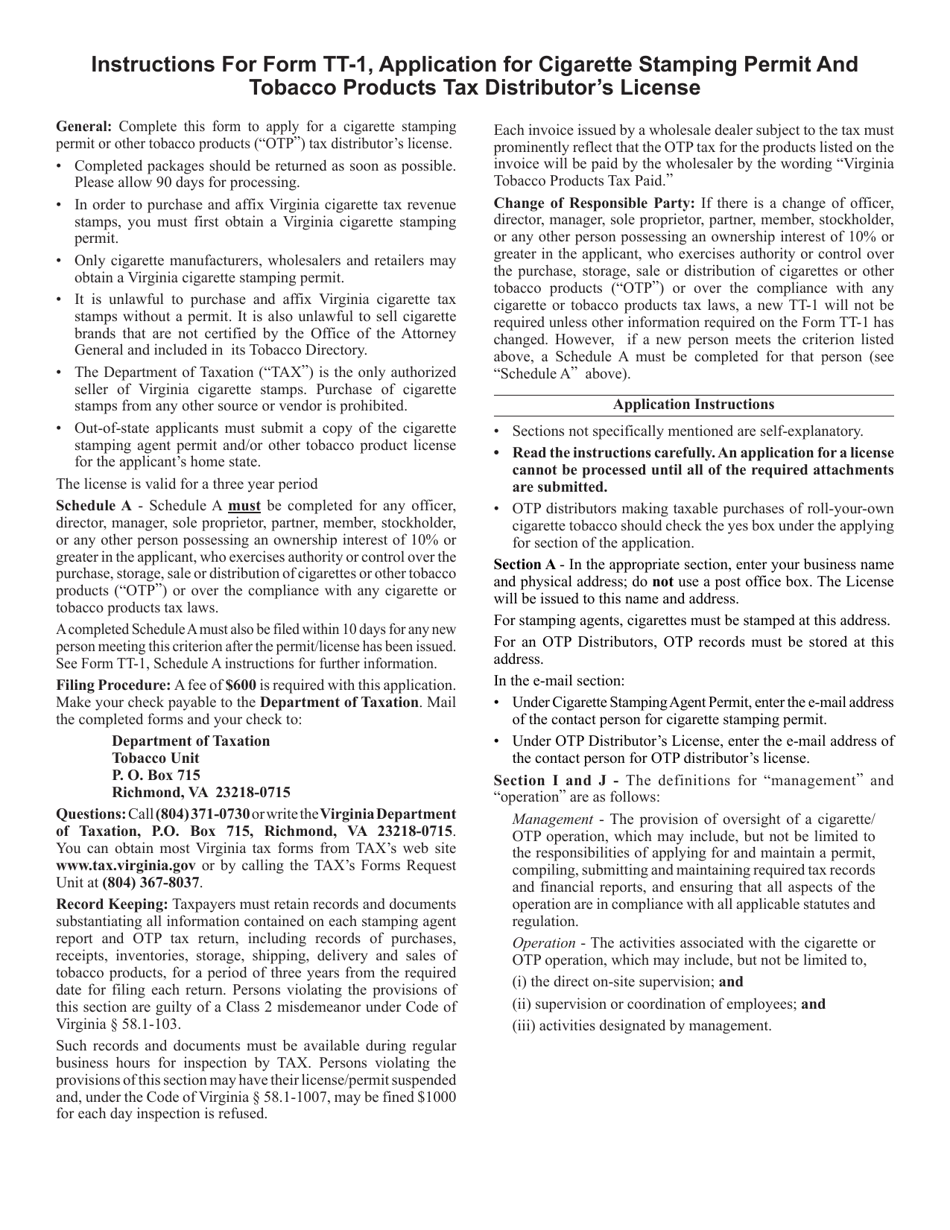 Form TT-1 Application for Cigarette Stamping Permit and Tobacco Products Tax Distributors License - Virginia, Page 3