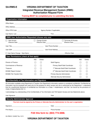 Document preview: Form SA-IRMS-E Integrated Revenue Management System (Irms) - Authorization Request Form - Virginia