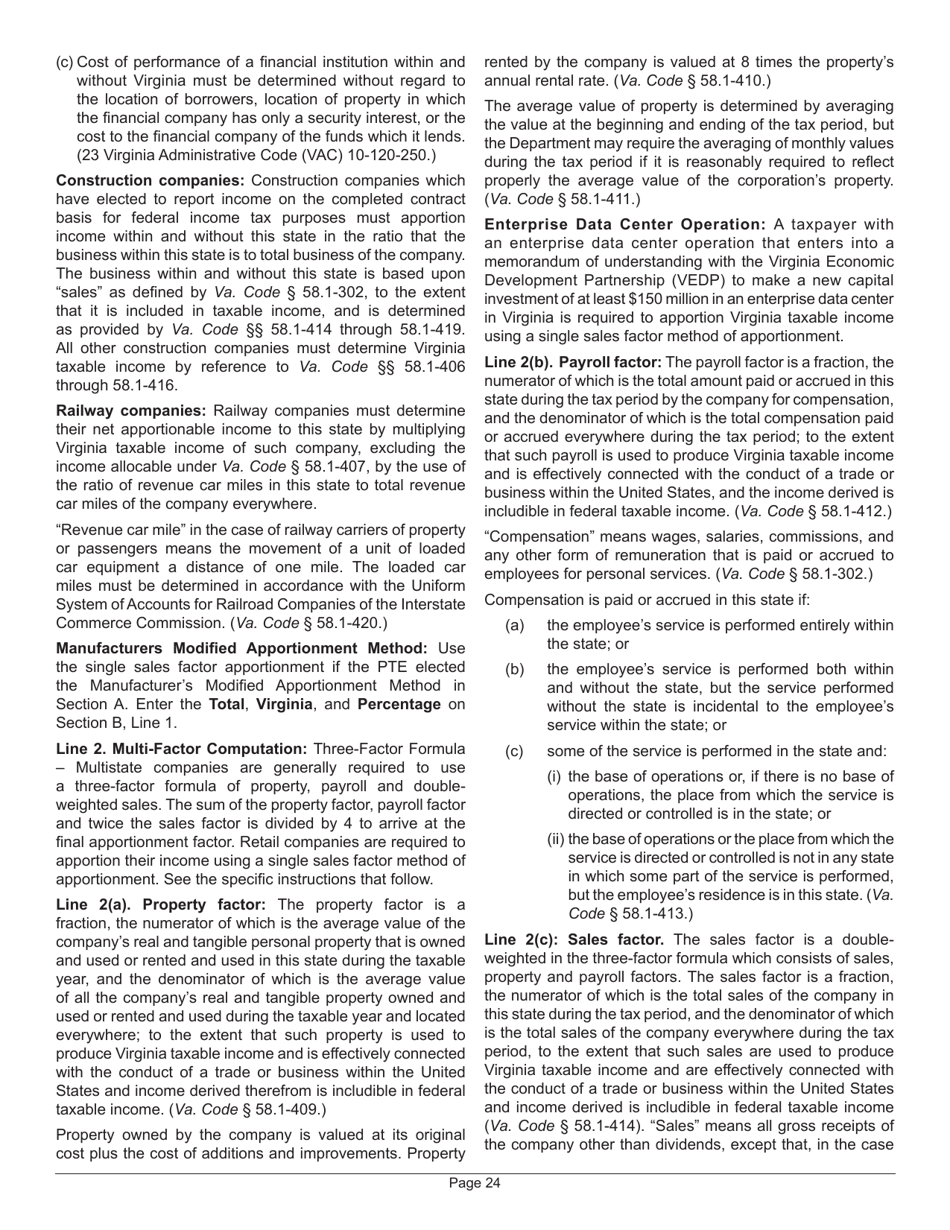 Instructions for Form 502 Virginia Pass-Through Entity Return of Income and Return of Nonresident Withholding Tax - Virginia, Page 26