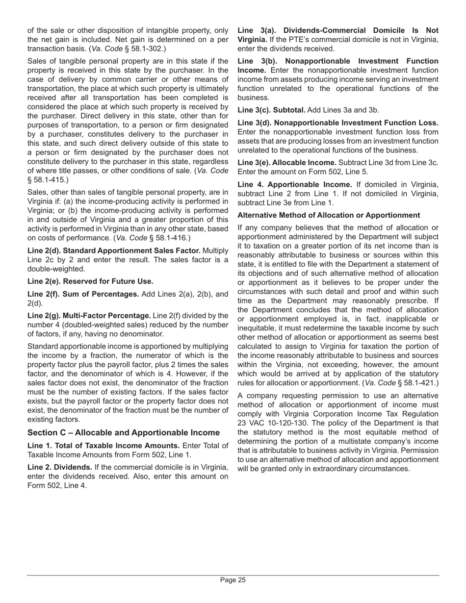 Instructions for Form 502 Virginia Pass-Through Entity Return of Income and Return of Nonresident Withholding Tax - Virginia, Page 27