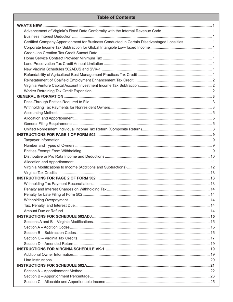Instructions for Form 502 Virginia Pass-Through Entity Return of Income and Return of Nonresident Withholding Tax - Virginia, Page 2