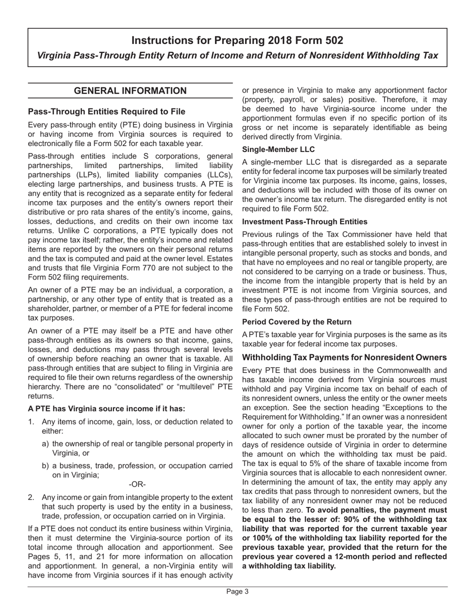 Instructions for Form 502 Virginia Pass-Through Entity Return of Income and Return of Nonresident Withholding Tax - Virginia, Page 5