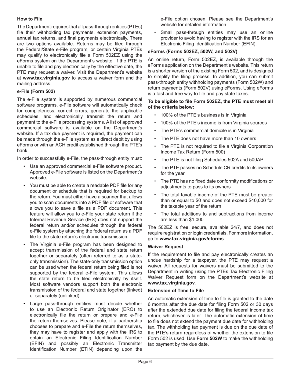 Instructions for Form 502 Virginia Pass-Through Entity Return of Income and Return of Nonresident Withholding Tax - Virginia, Page 8