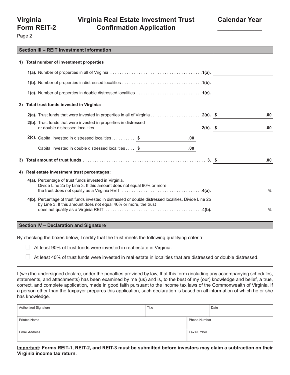 Form REIT-2 Virginia Real Estate Investment Trust Confirmation Application - Virginia, Page 2