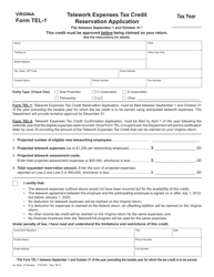 Document preview: Form TEL-1 Telework Expenses Tax Credit Reservation Application - Virginia