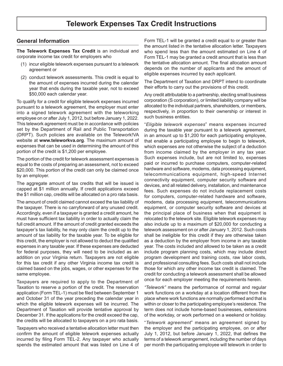 Form TEL-1 Telework Expenses Tax Credit Reservation Application - Virginia, Page 2