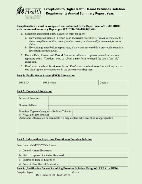 DOH Form 331-156  Printable Pdf