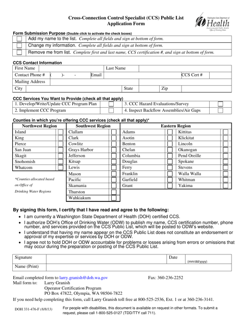 DOH Form 331-476  Printable Pdf