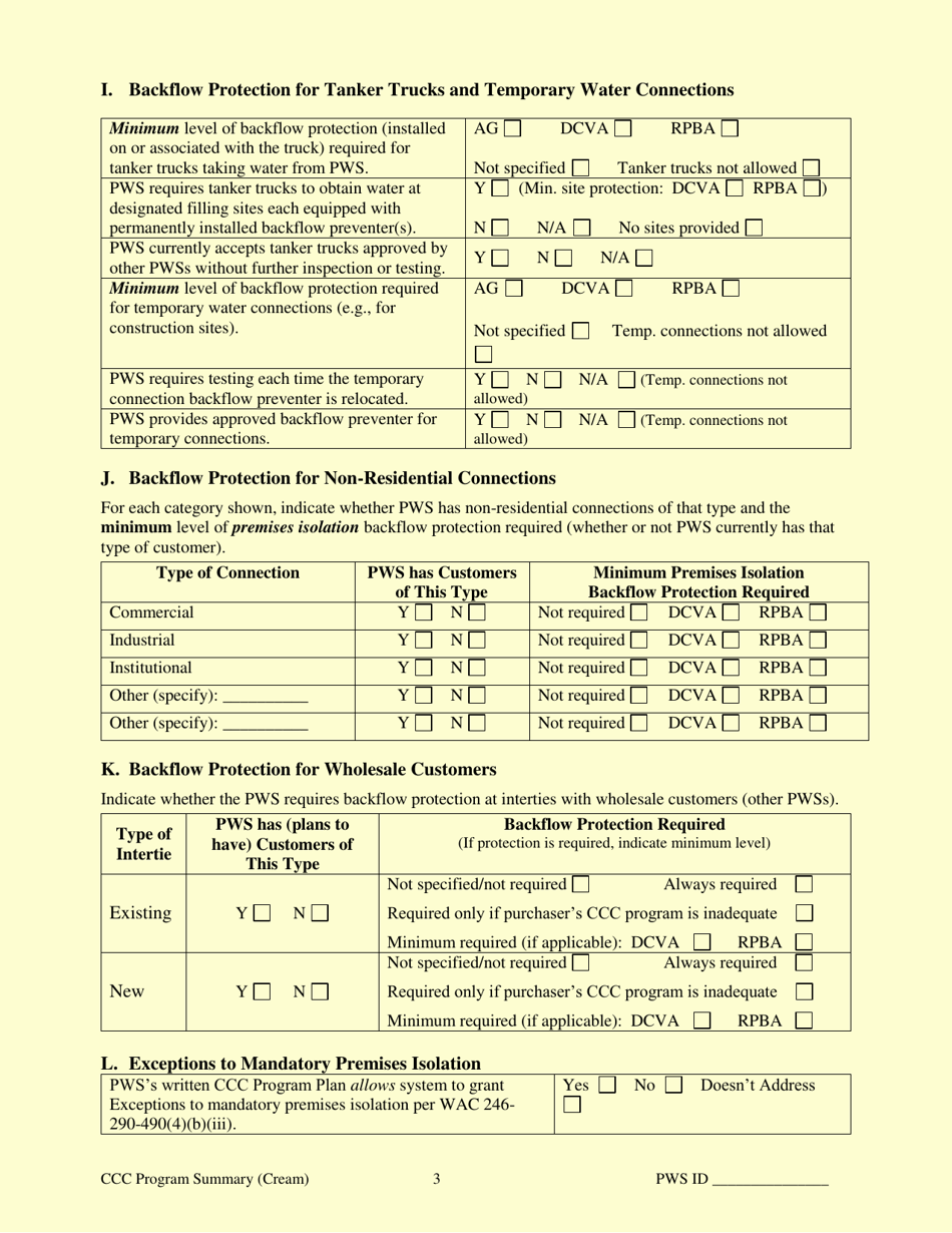 DOH Form 331-154 Cross-connection Control Program Annual Summary Report - Washington, Page 3