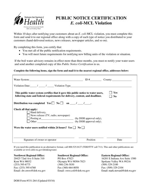 DOH Form 331-264  Printable Pdf
