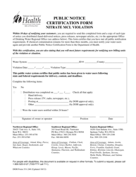 Document preview: DOH Form 331-248 Public Notice Certification Form Nitrate Mcl Violation - Washington
