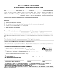 Document preview: DOH Form 331-394 Notice to Water System Users Monthly Bromate Monitoring Violation Form - Washington
