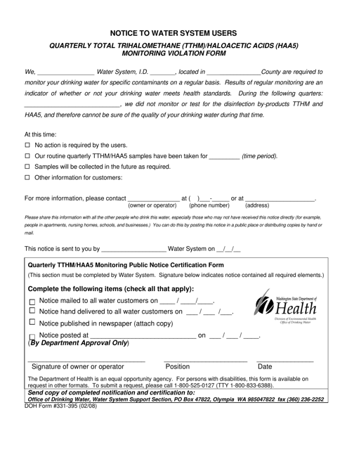 DOH Form 331-395  Printable Pdf
