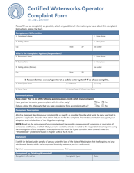 Document preview: DOH Form 331-418 Certified Waterworks Operator Complaint Form - Washington