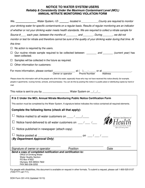 DOH Form 331-416  Printable Pdf