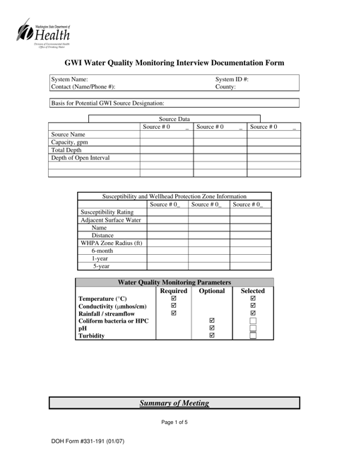 DOH Form 331-191  Printable Pdf