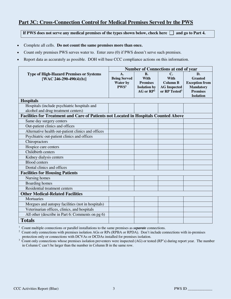 DOH Form 331-155 Public Water System Cross-connection Control Activities Annual Summary Report - Washington, Page 3