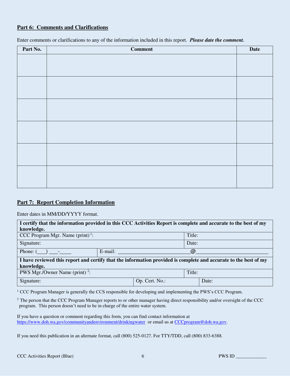 DOH Form 331-155 Public Water System Cross-connection Control Activities Annual Summary Report - Washington, Page 6