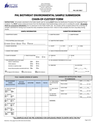 DOH Form 302-019 Phl Biothreat Environmental Sample Submission Chain-Of-Custody Form - Washington