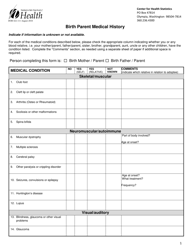 Document preview: DOH Form 422-111 Birth Parent Medical History - Washington