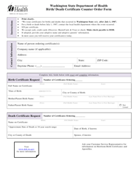 Document preview: DOH Form 422-105 Birth/ Death Certificate Counter Order Form - Washington