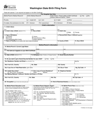 DOH Form 422-020 Washington State Birth Filing Form - Washington