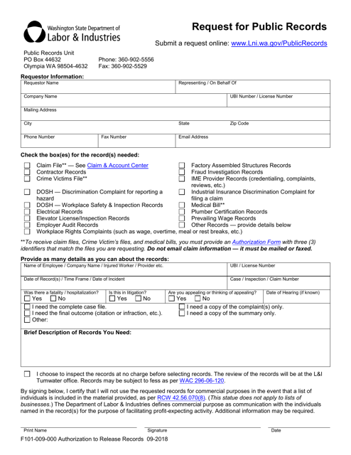 Form F101-009-000 Request for Public Records - Washington