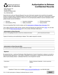 Document preview: Form F101-173-000 Authorization to Release Confidential Records - Washington
