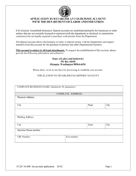 Form F120-116-000 Application to Establish a Factory Assembled Structure Deposit Account With the Department of Labor &amp; Industries - Washington