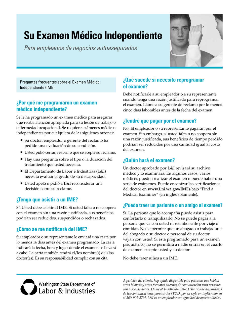 Formulario F207-202-999 Examen Medico Independiente (Ime) Solicitud Para Reembolso De Gastos De Viaje Y Salario - Washington (Spanish), Page 1