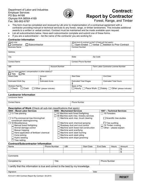 Form F213-011-000 Contract: Report by Contractor - Forest, Range & Timber Industry - Washington