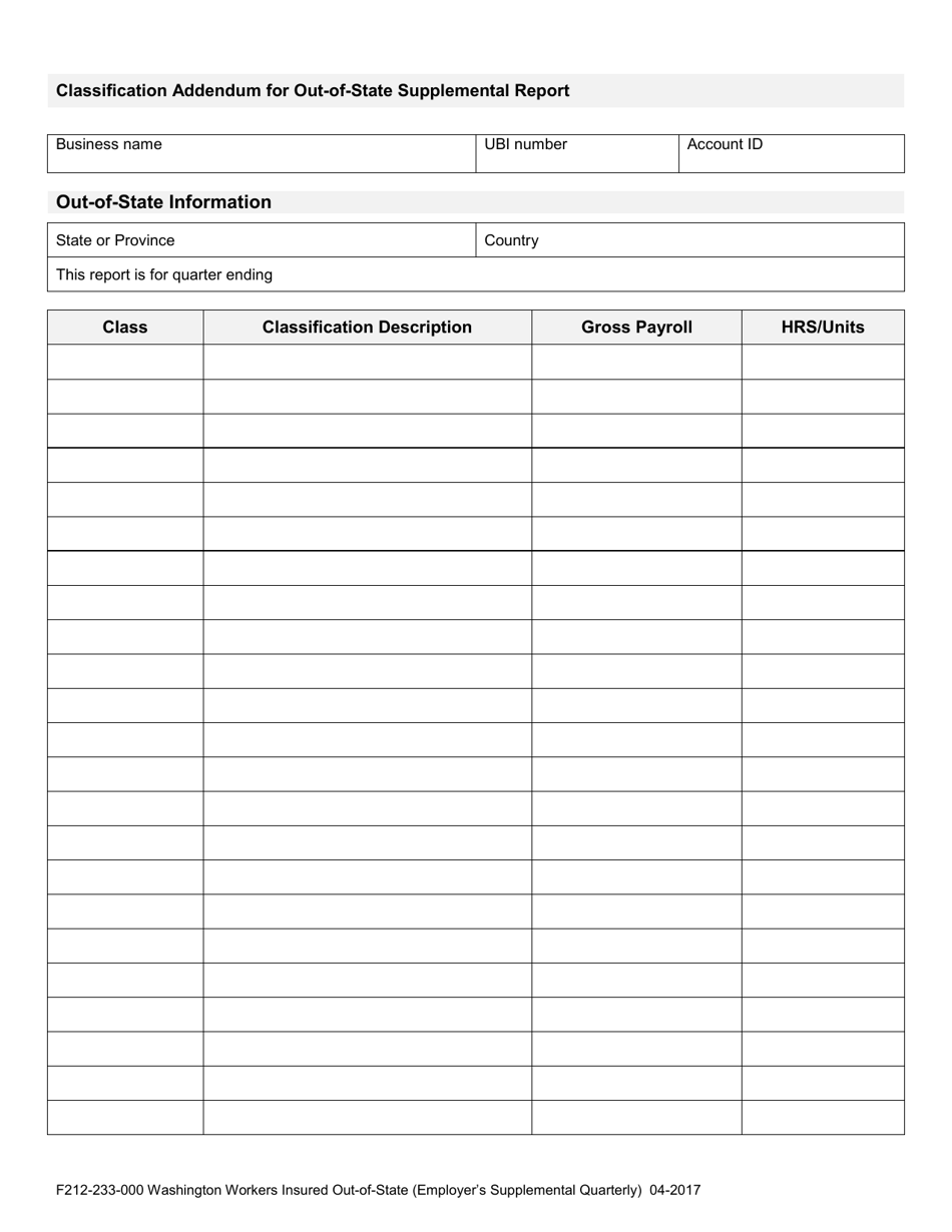 Form F212-233-000 Washington Workers Insured Out-of-State: Employers Supplemental Quarterly Report for Workers Compensation - Washington, Page 3