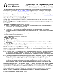 Document preview: Form F213-042-000 Application for Elective Coverage - Sole Proprietor, Partners, for-Profit Corporate Officers, or Member/Managers of Limited Liability Company (LLC) - Washington
