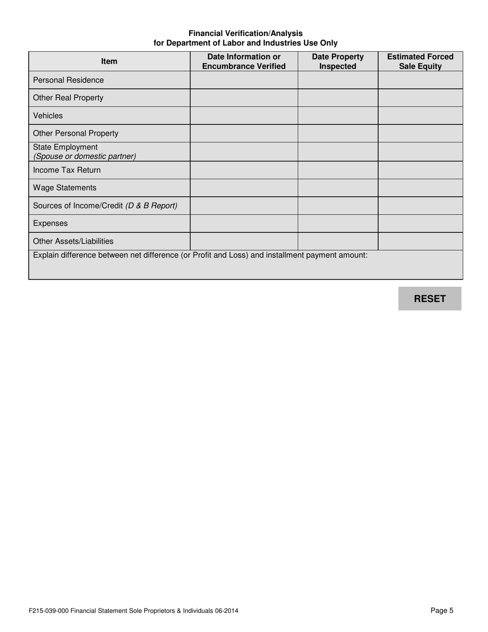 Form F215-039-000 Financial Statement Sole Proprietors and Individuals - Washington, Page 5