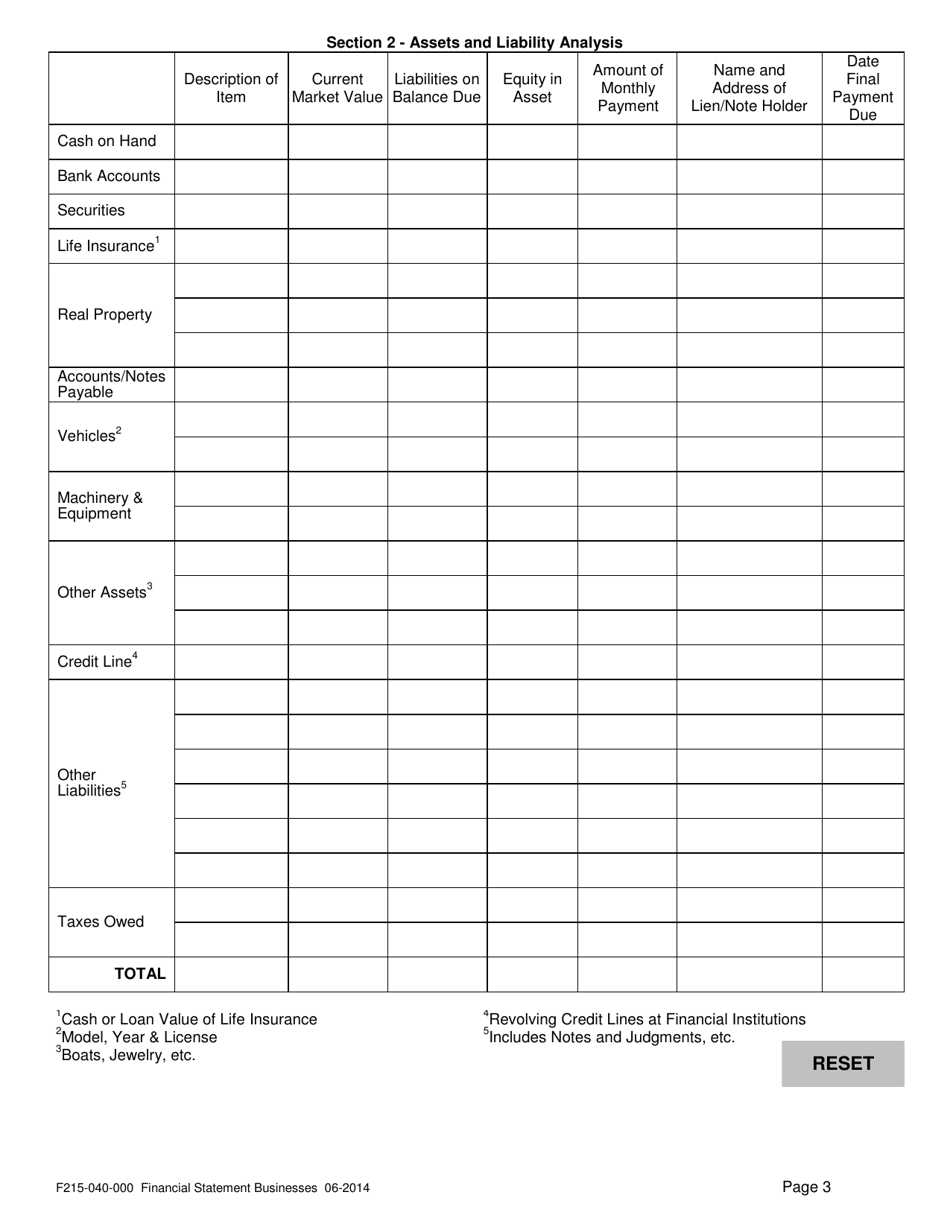 Form F215-040-000 Financial Statement Businesses - Washington, Page 3