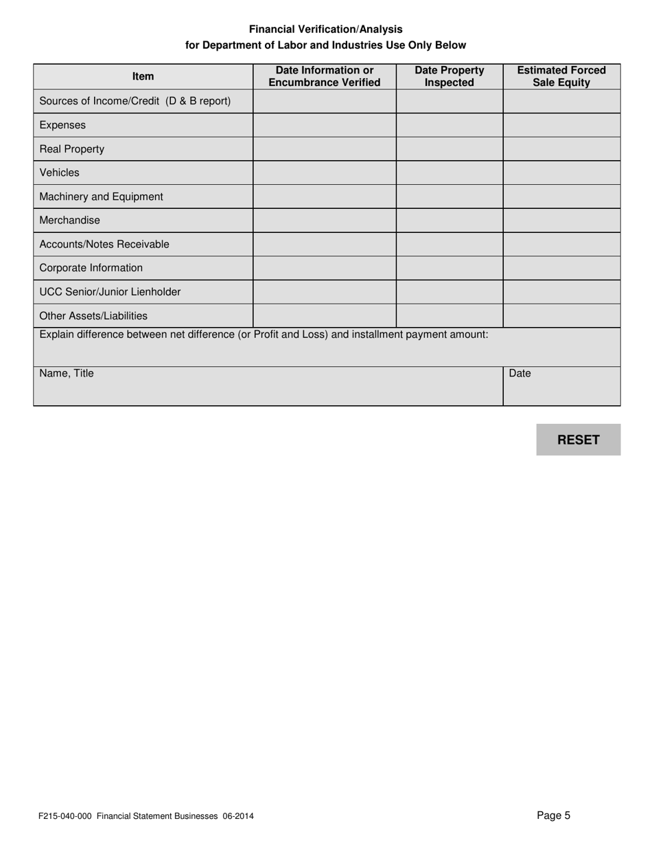Form F215-040-000 Financial Statement Businesses - Washington, Page 5