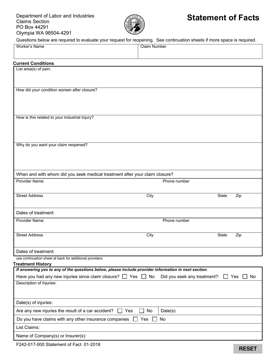 Form F242-017-000 Statement of Facts - Washington, Page 1
