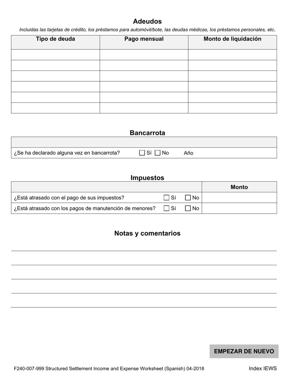Formulario F240-007-999 Liquidacion Estructurada Planilla De Ingresos Y Gastos - Washington (Spanish), Page 4