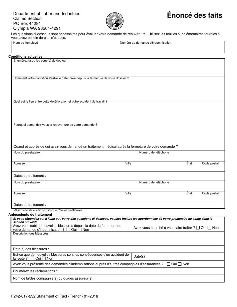 Form F242-017-232 Statement of Facts - Washington (French), Page 1