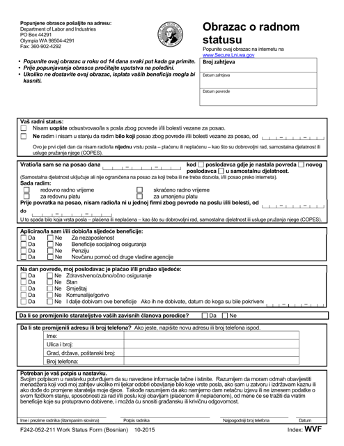 Form F242-052-211 Work Status Form - Washington (Bosnian)