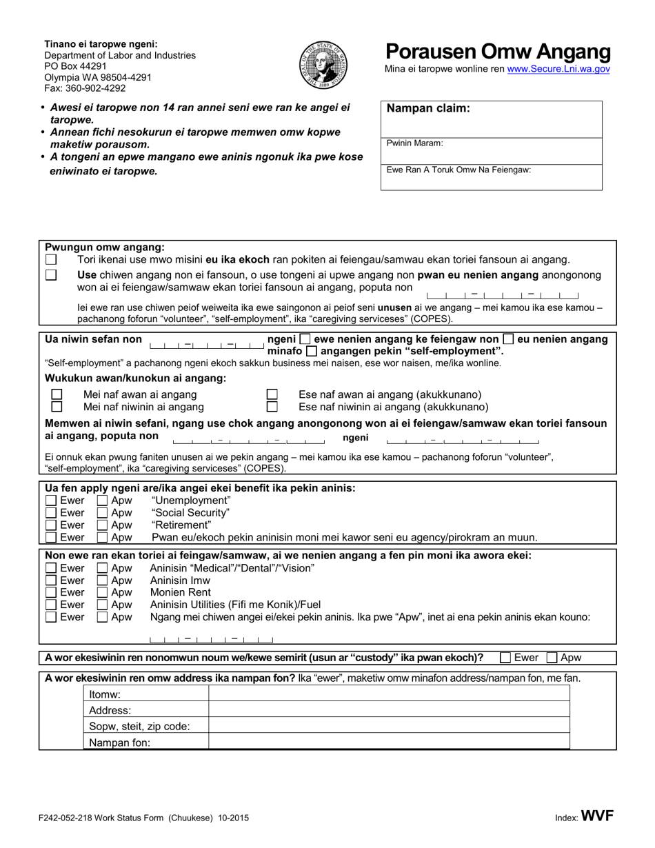 Form F242-052-218 Work Status Form - Washington (Chuukese), Page 1