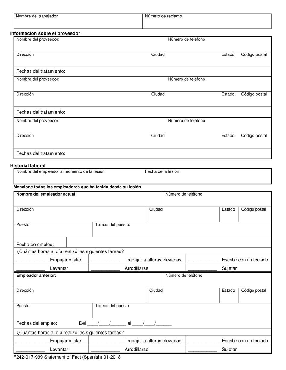 Formulario F242-017-999 Declaracion De Hechos - Washington (Spanish), Page 2
