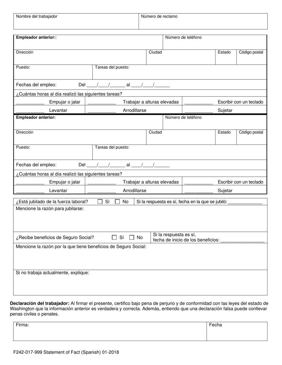 Formulario F242-017-999 Declaracion De Hechos - Washington (Spanish), Page 3