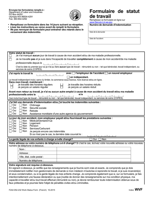Form F242-052-232 Work Status Form - Washington (French)