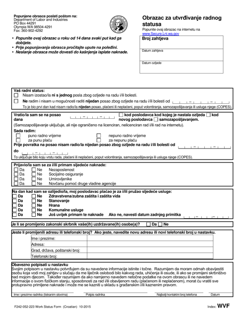 Form F242-052-223 Work Status Form - Washington (Croatian)