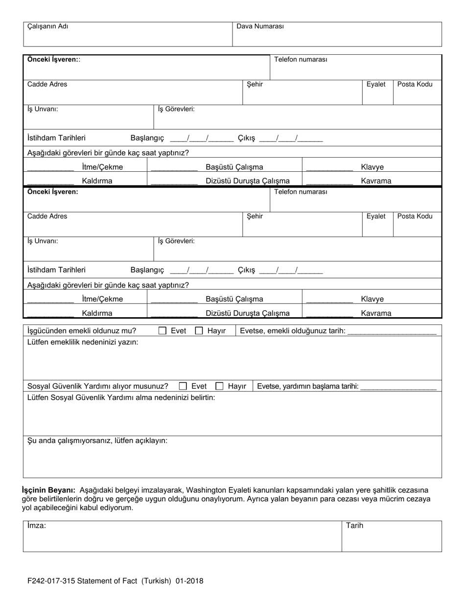Form F242-017-315 Statement of Facts - Washington (Turkish), Page 3