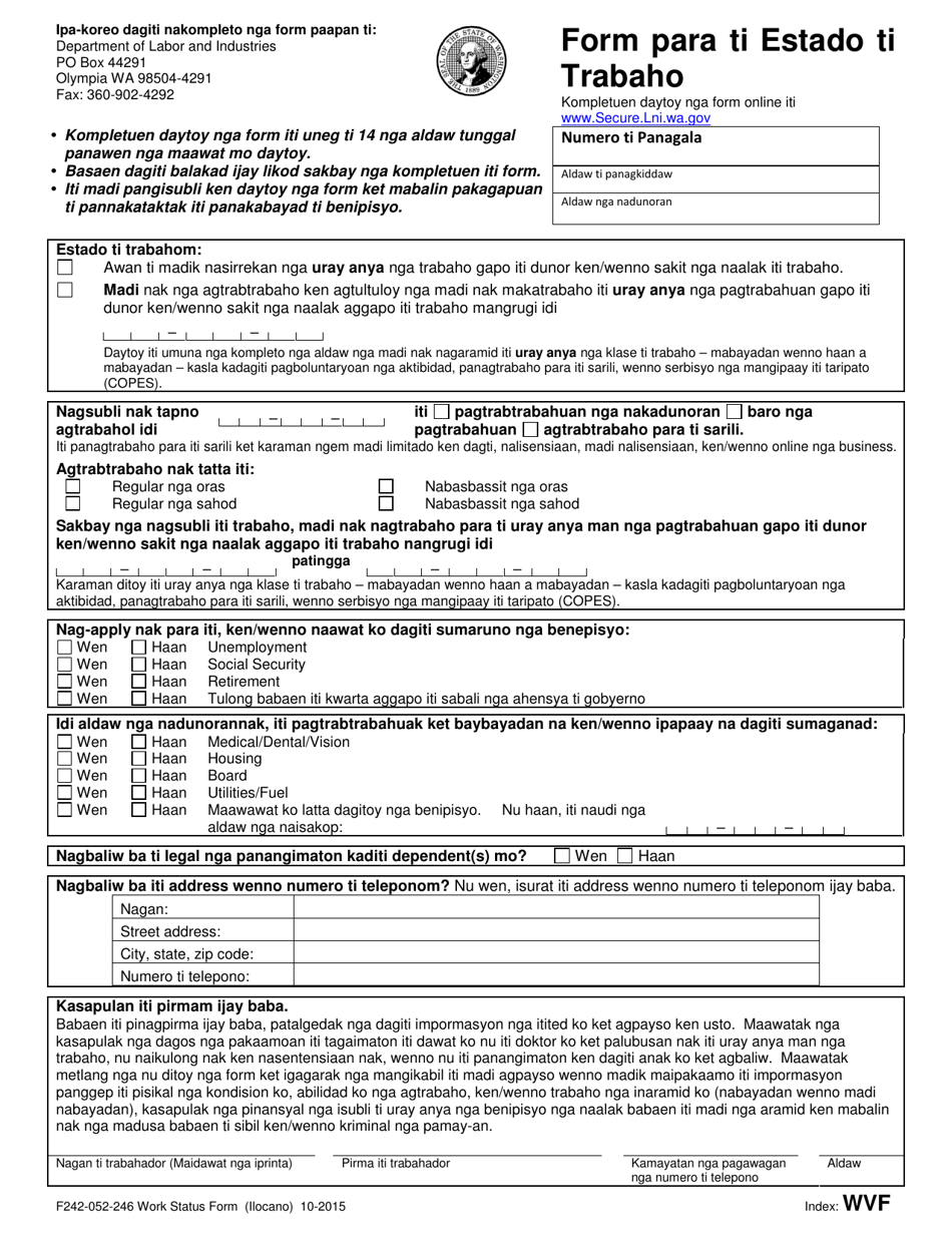 Form F242-052-246 Work Status Form - Washington (Ilocano), Page 1