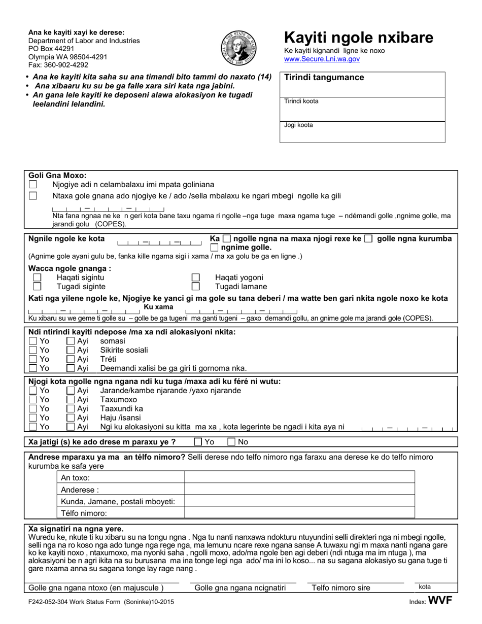 Form F242-052-304 Work Status Form - Washington (Soninke), Page 1