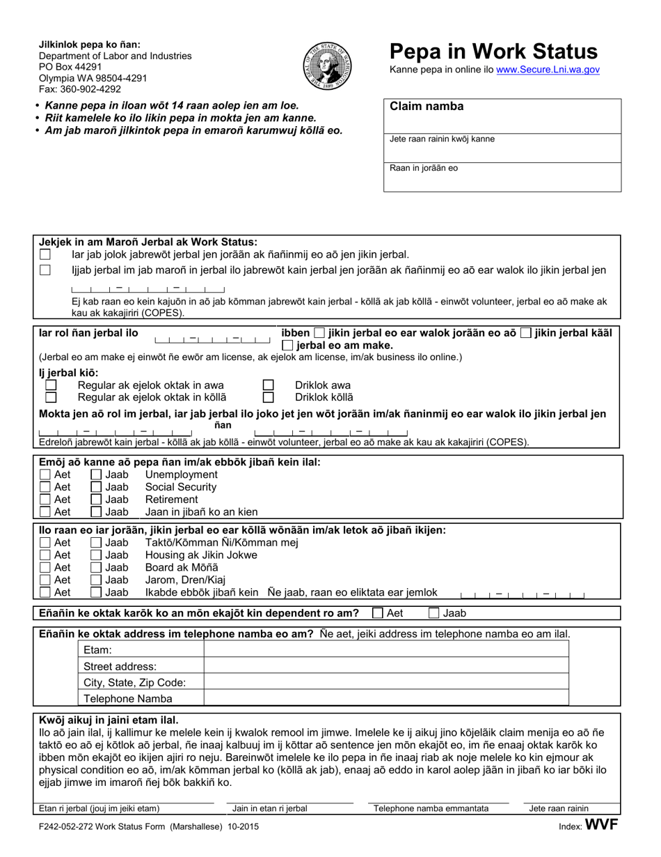 Form F242-052-272 Work Status Form - Washington (Marshallese), Page 1